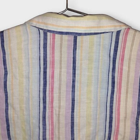Chicos Womens Top Sz 8 Linen Stripes 3/4‎ Sleeves Button Front Pocket Casual - Picture 5 of 10